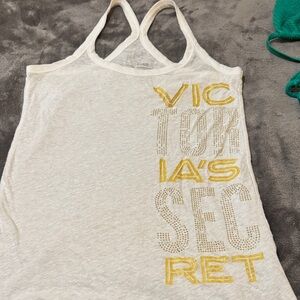 Victoria's Secret White Racerback Tank with Gold Accent Logo